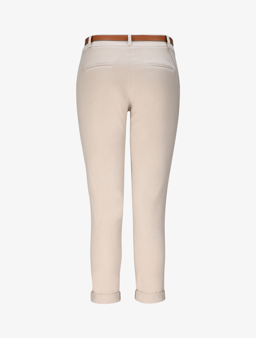 Pantalon chino taille haute uni en coton mélangé - Beige - 2