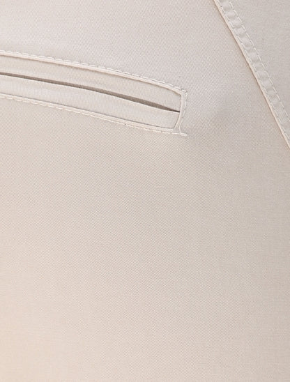 Pantalon chino taille haute uni en coton mélangé - Beige - 3