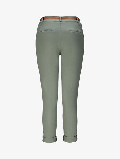 Pantalon chino taille haute uni en coton mélangé - Kaki - 2