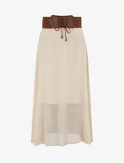 Jupe midi fluide unie - Beige - 1