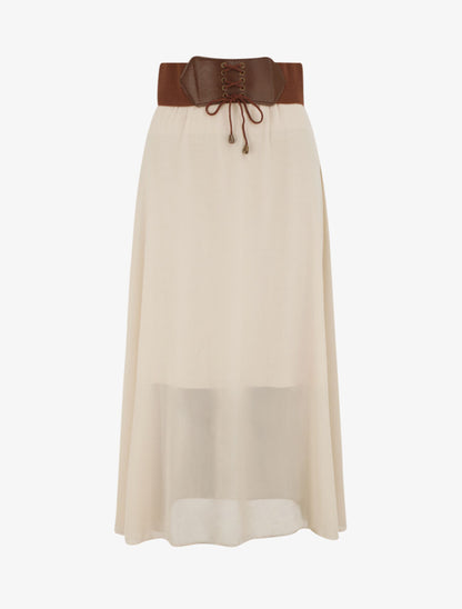 Jupe midi fluide unie - Beige - 1