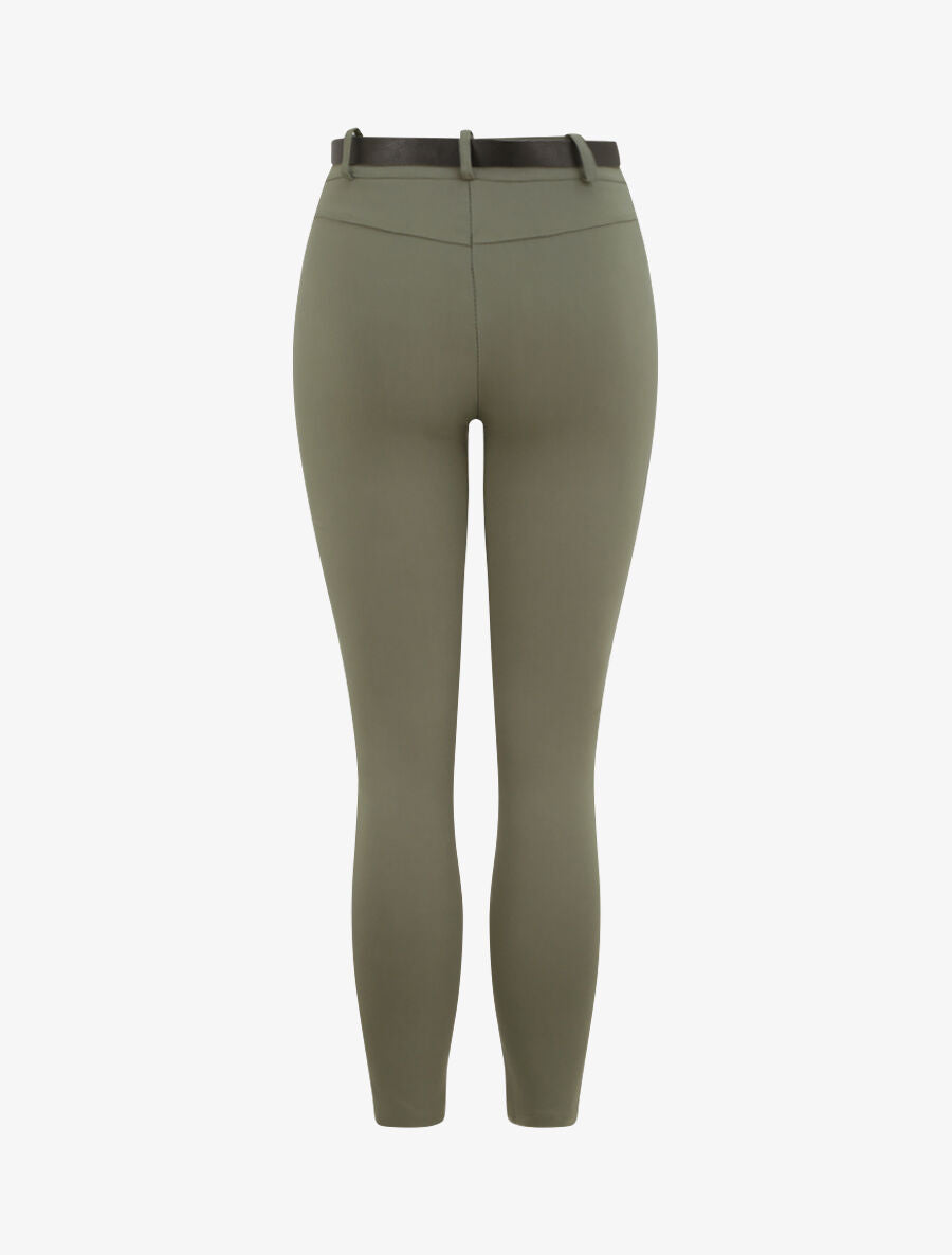 Pantalon slim uni à taille haute - Kaki - 2