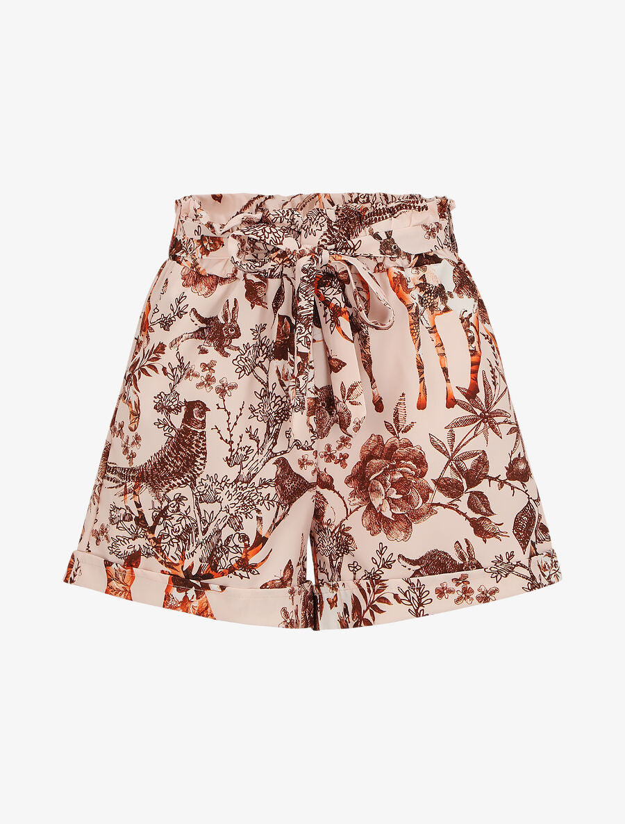 Short imprimé fleuri et animal à revers - Beige - 5