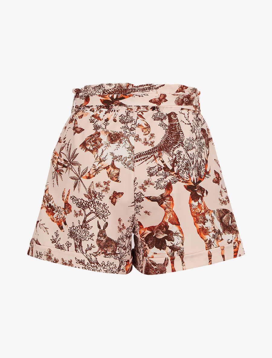 Short imprimé fleuri et animal à revers - Beige - 2