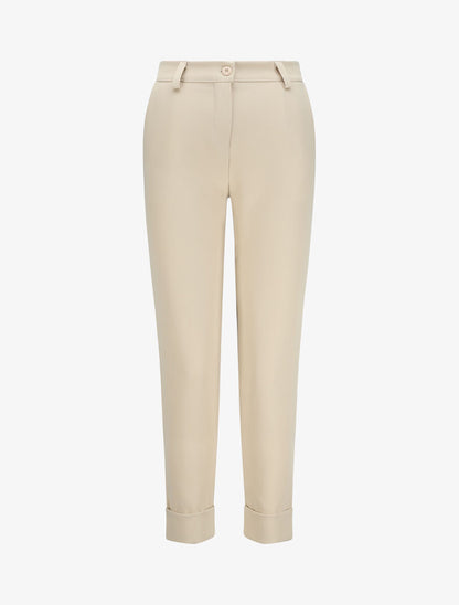 Pantalon uni à revers - Beige - 4