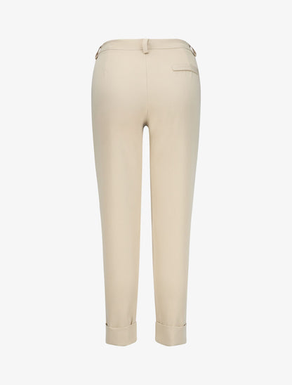 Pantalon uni à revers - Beige - 2