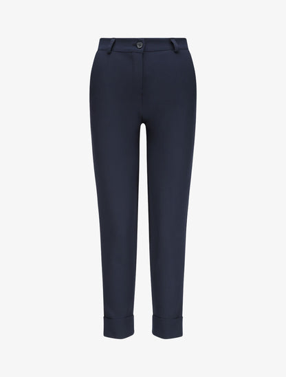 Pantalon uni à revers - Marine - 4