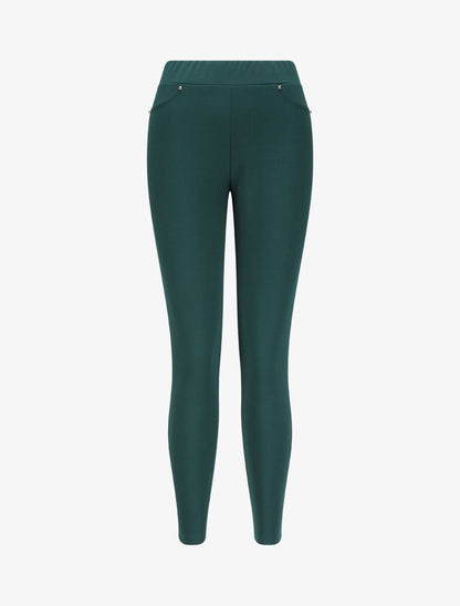Pantalon slim à taille élastiquée - Vert sapin - 4