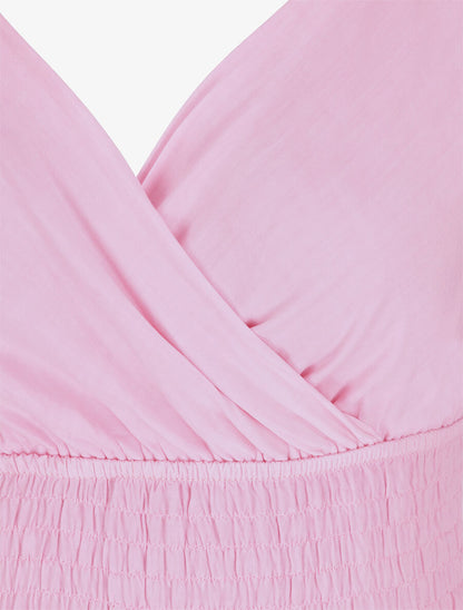 Robe longue empire unie à bretelles - Rose pâle - 3