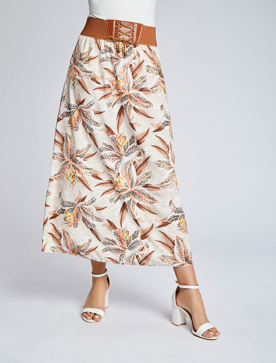 Jupe longue à imprimé fleurs de lys - Beige - 3