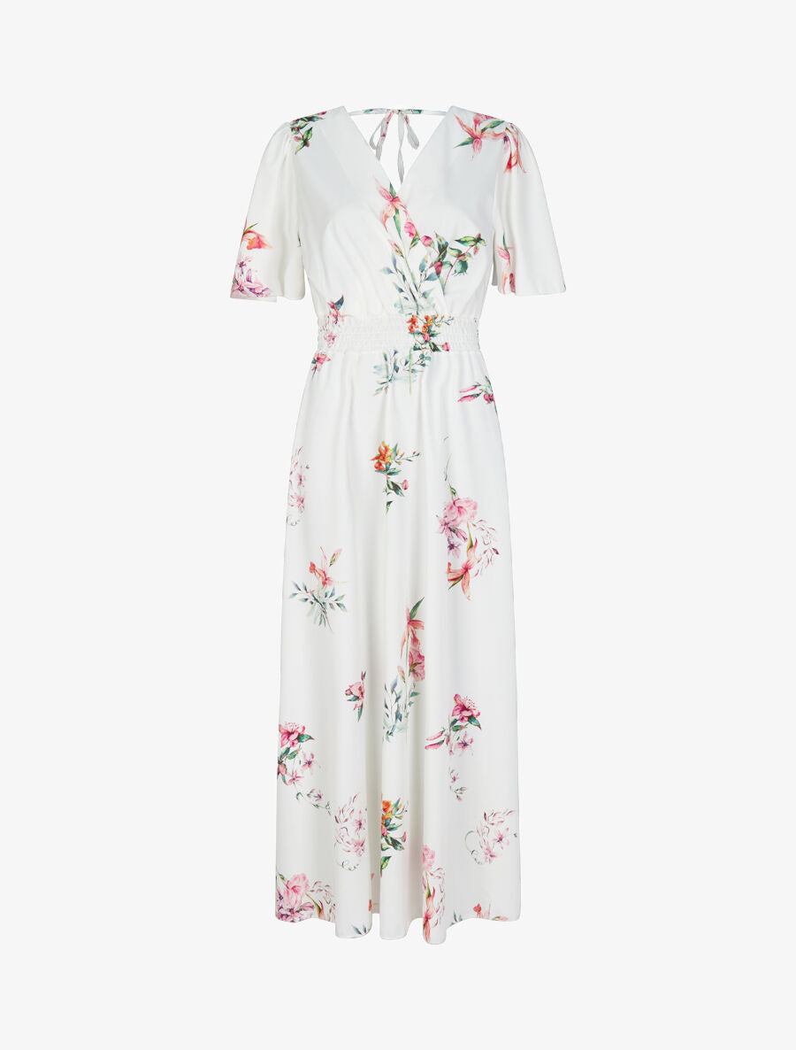 Robe longue imprimé fleurs de printemps à manches papillon - Blanc - 1