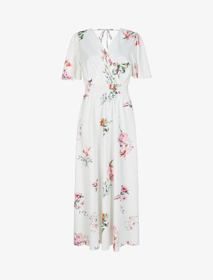 Robe longue imprimé fleurs de printemps à manches papillon - Blanc - 1