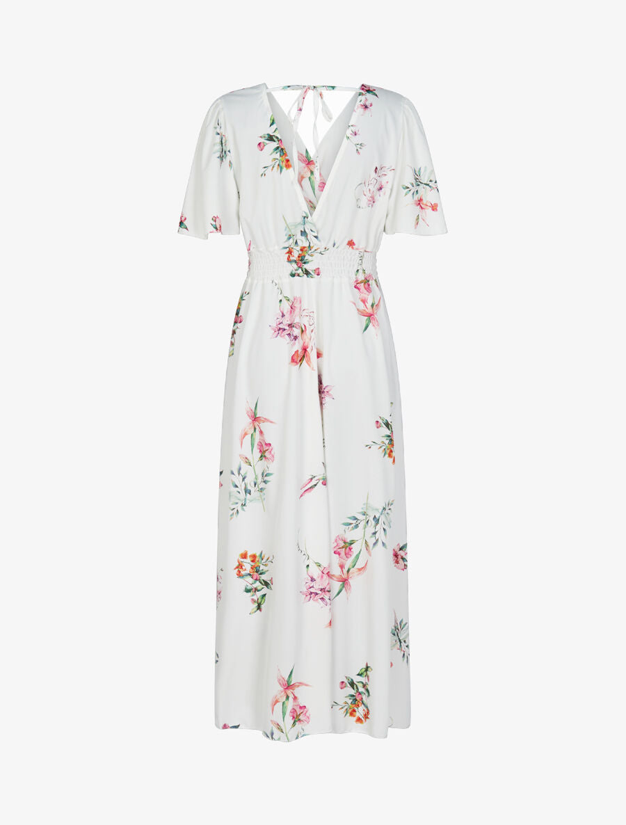 Robe longue imprimé fleurs de printemps à manches papillon - Blanc - 2