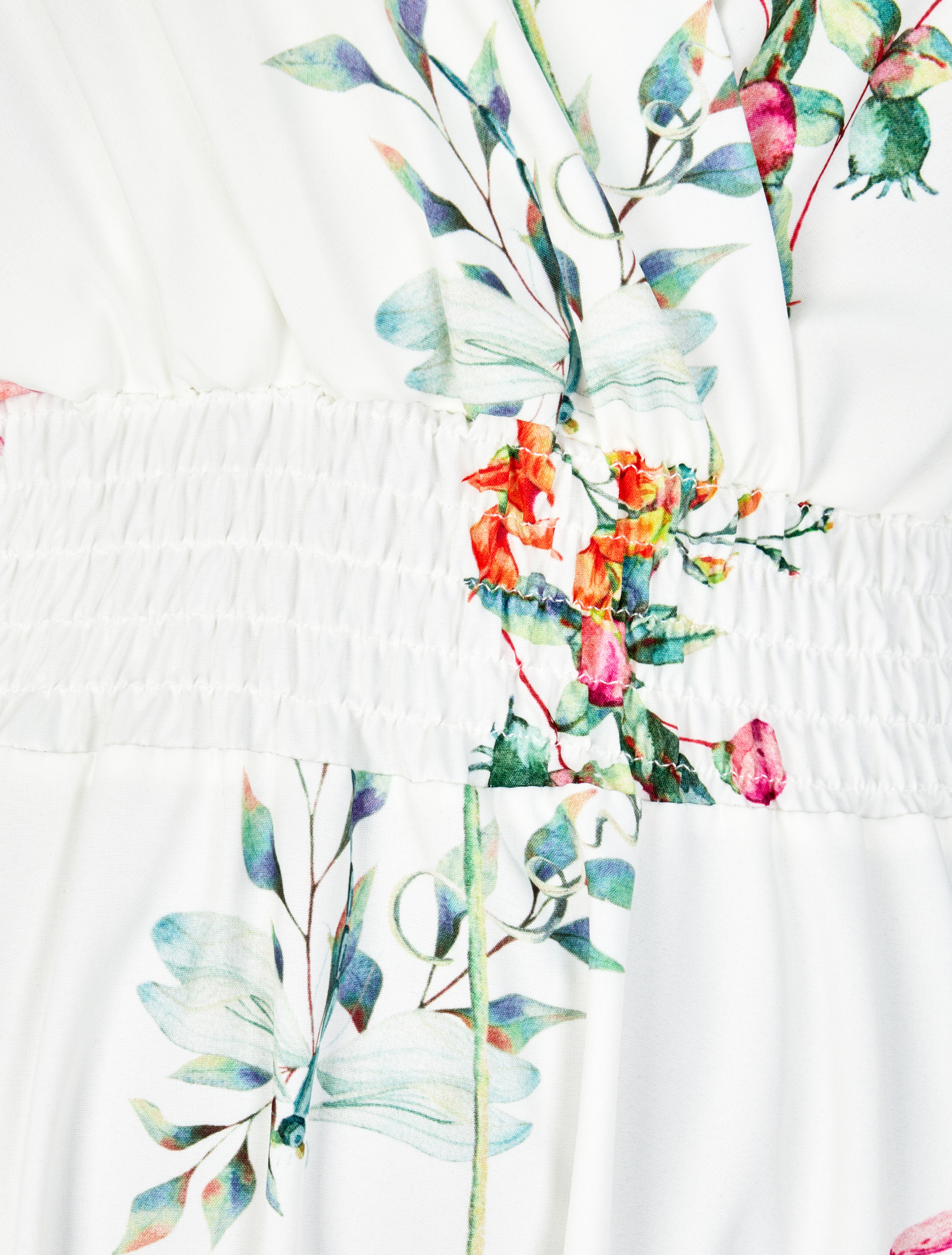 Robe longue imprimé fleurs de printemps à manches papillon - Blanc - 3