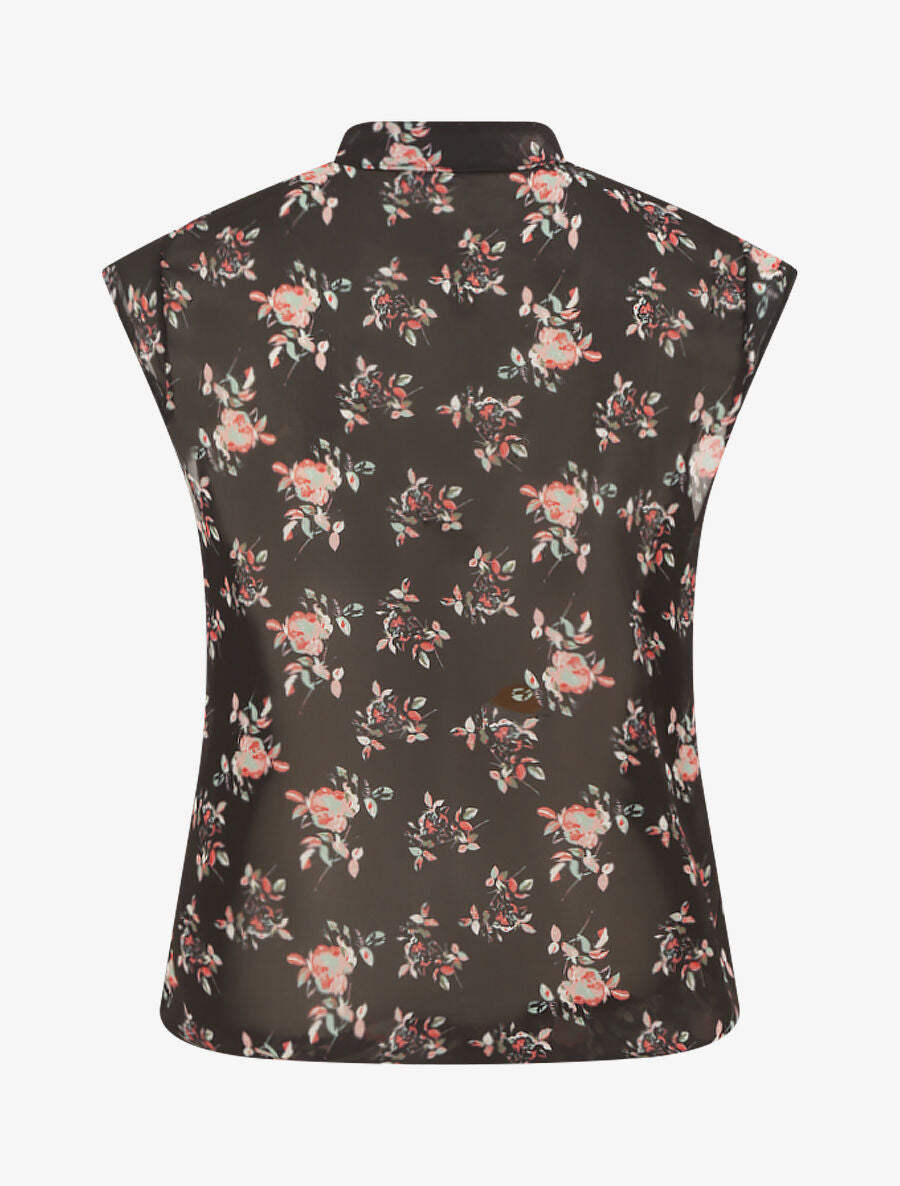 Top sans manches imprimé rosier - Noir - 2