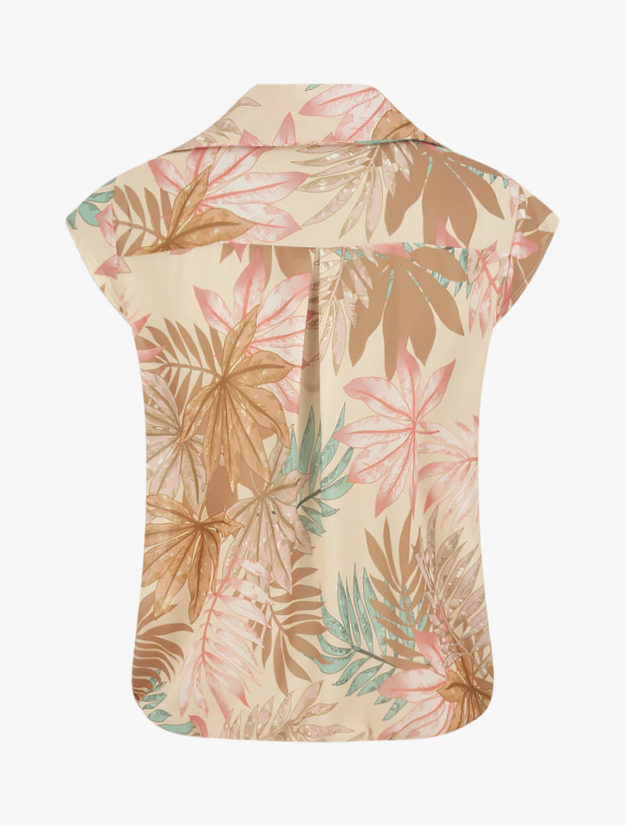Top en voile sans manches imprimé végétal - Beige - 2