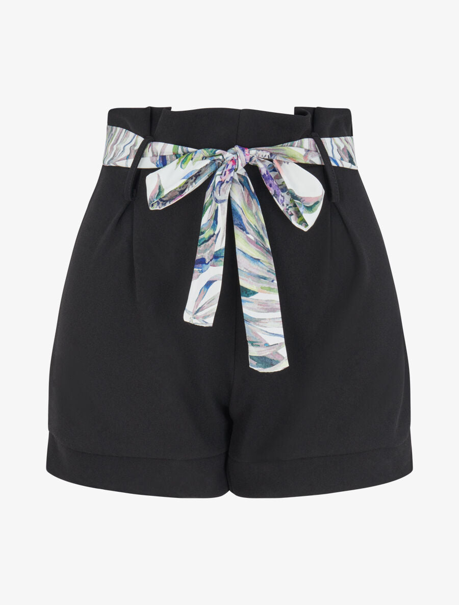 Short taille haute à ceinture imprimé fleurs tropicales - Noir - 4