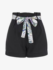 Short taille haute à ceinture imprimé fleurs tropicales - Noir - 4