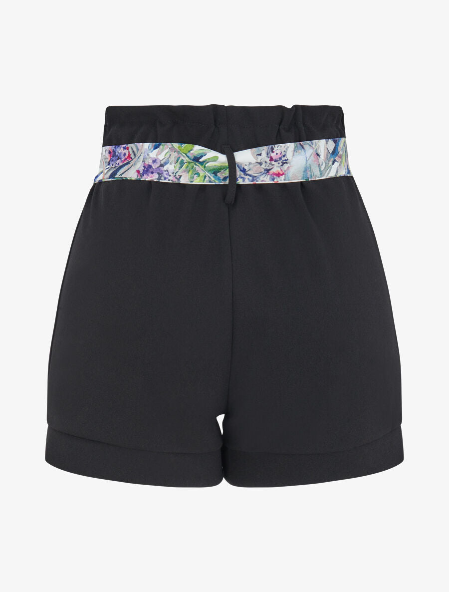 Short taille haute à ceinture imprimé fleurs tropicales - Noir - 2