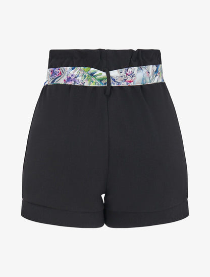 Short taille haute à ceinture imprimé fleurs tropicales - Noir - 2