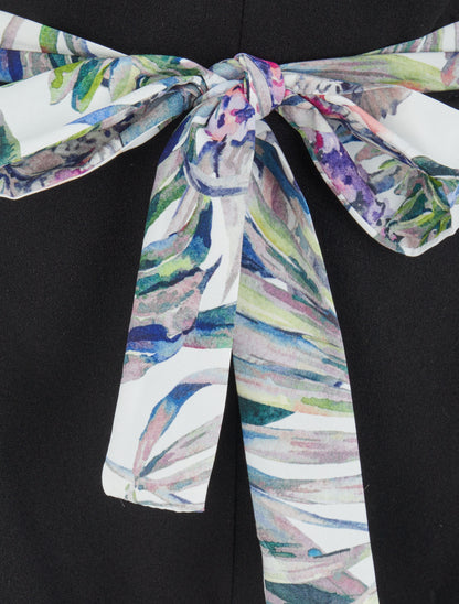 Short taille haute à ceinture imprimé fleurs tropicales - Noir - 3