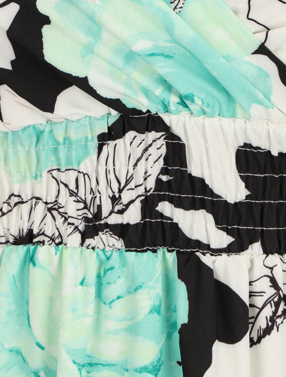 Robe longue à imprimé grandes roses - Vert d&