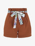 Short taille haute à ceinture imprimé fleurs tropicales - Camel - 4