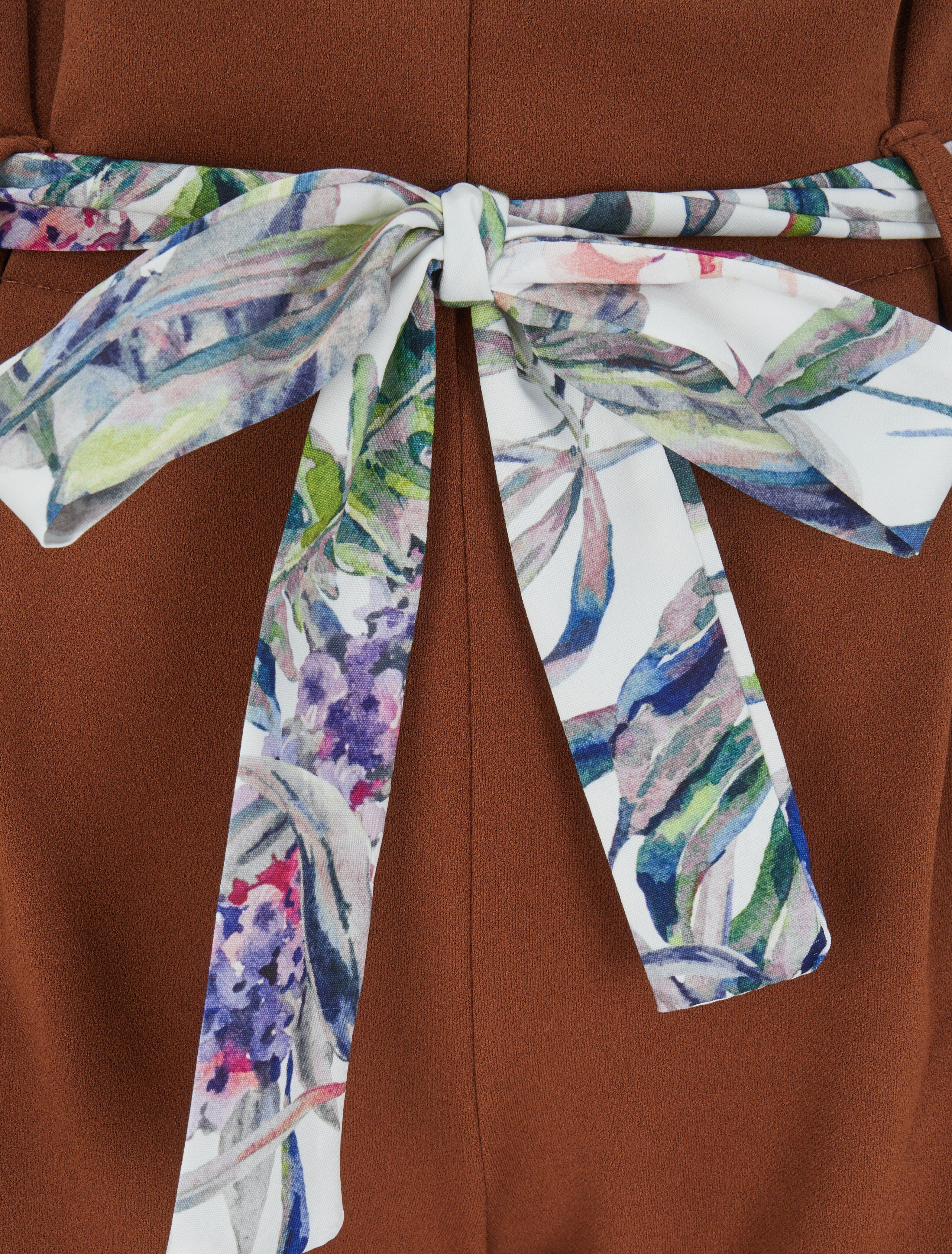 Short taille haute à ceinture imprimé fleurs tropicales - Camel - 3