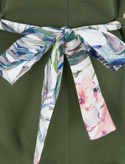 Short taille haute à ceinture imprimé fleurs tropicales - Kaki - 3