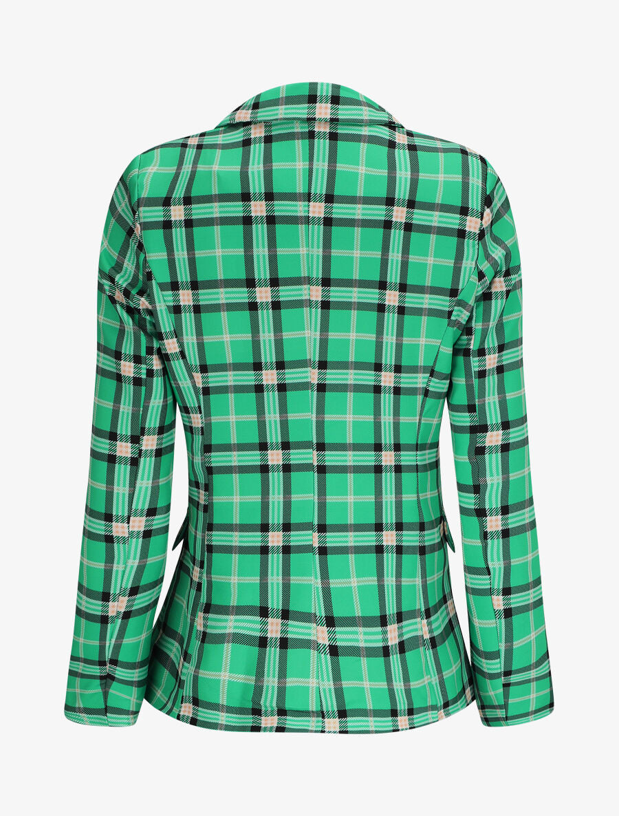 Blazer croisé à épaulettes imprimé carreaux - Vert - 2