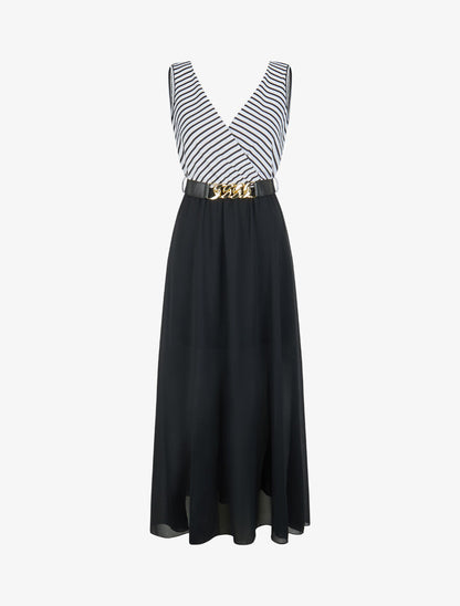 Robe longue évasée à rayures - Noir - 1