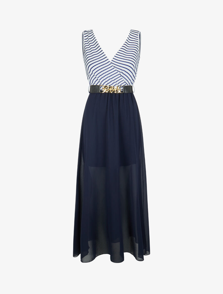 Robe longue évasée à rayures - Marine - 4