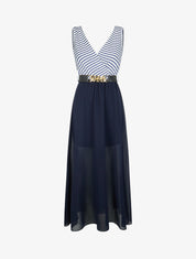 Robe longue évasée à rayures - Marine - 4
