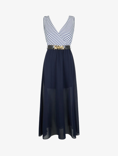 Robe longue évasée à rayures - Marine - 4