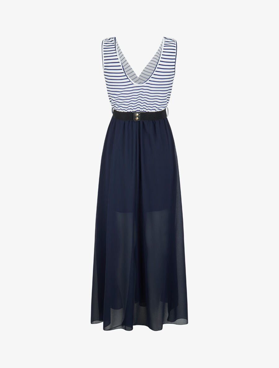 Robe longue évasée à rayures - Marine - 2