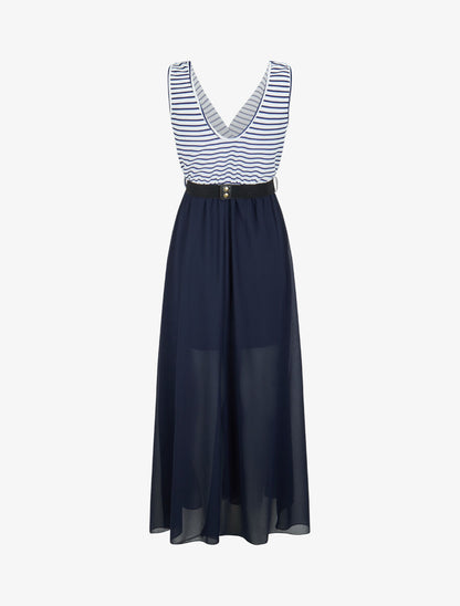 Robe longue évasée à rayures - Marine - 2