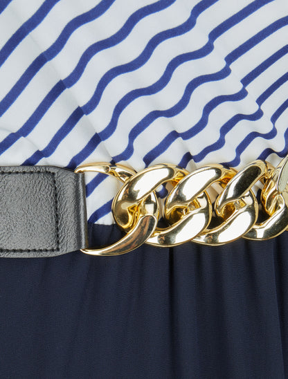 Robe longue évasée à rayures - Marine - 3