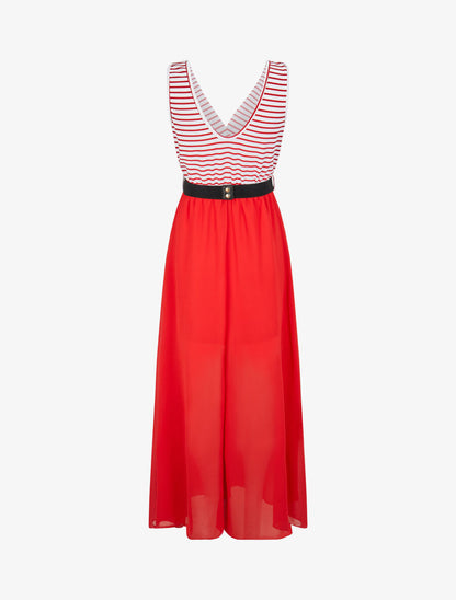 Robe longue évasée à rayures - Rouge - 2