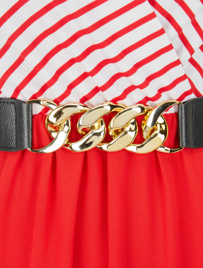 Robe longue évasée à rayures - Rouge - 3