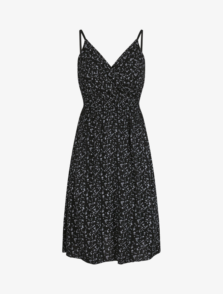 Robe empire mi-longue imprimé fleurs des champs - Noir - 1