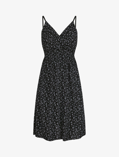 Robe empire mi-longue imprimé fleurs des champs - Noir - 1