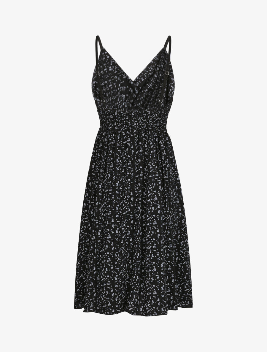Robe empire mi-longue imprimé fleurs des champs - Noir - 2