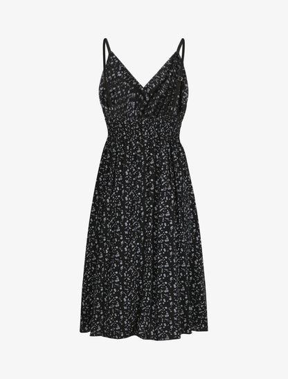 Robe empire mi-longue imprimé fleurs des champs - Noir - 2