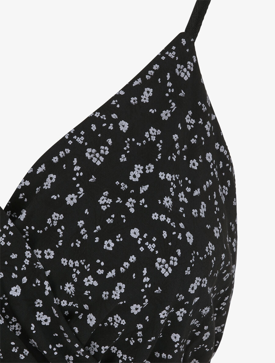 Robe empire mi-longue imprimé fleurs des champs - Noir - 3