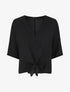 Blouse ample unie à liens à nouer - Noir - 1
