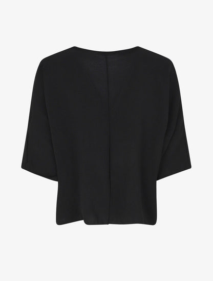 Blouse ample unie à liens à nouer - Noir - 2