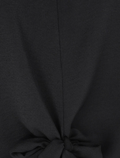 Blouse ample unie à liens à nouer - Noir - 3