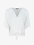 Blouse ample unie à liens à nouer - Blanc - 4
