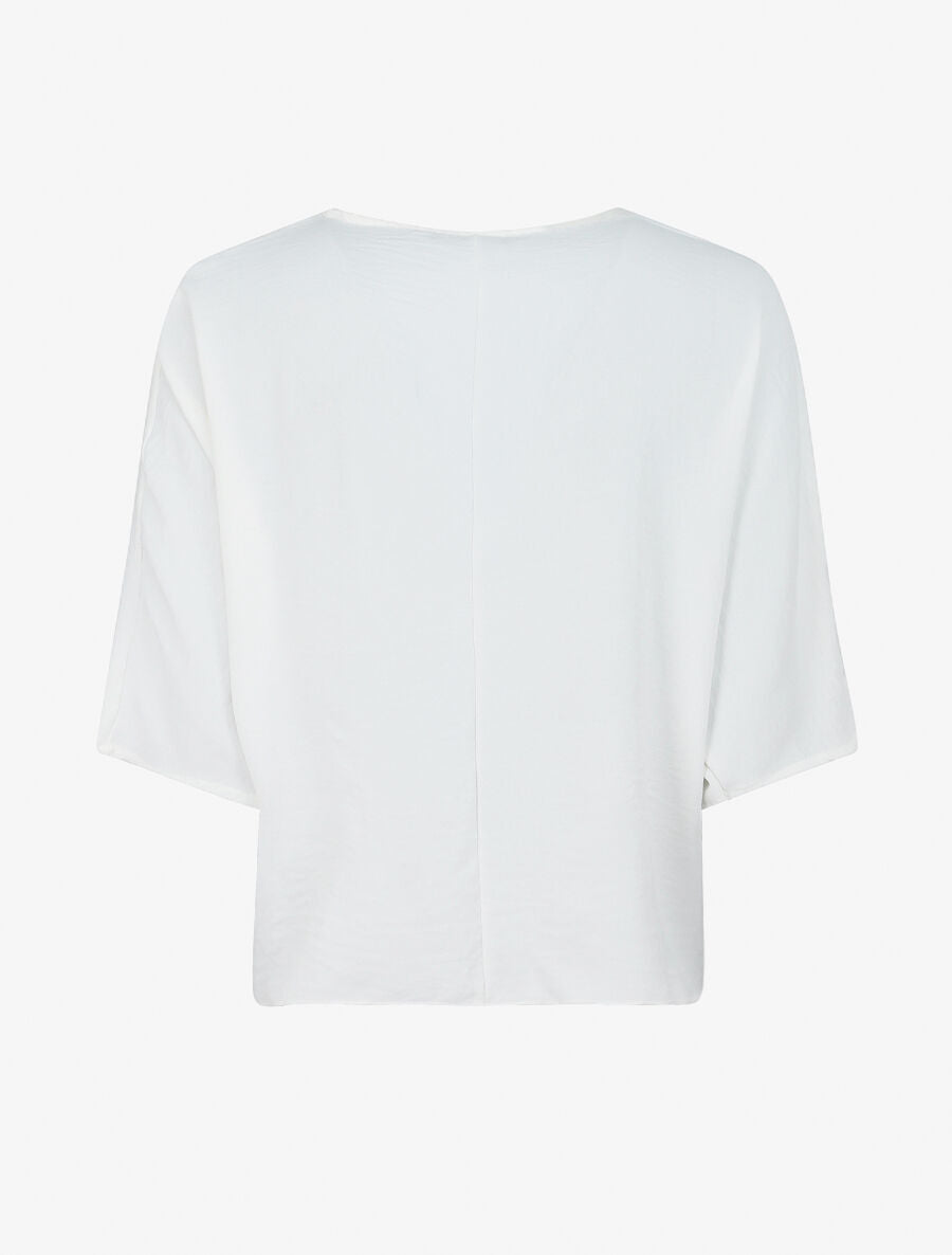 Blouse ample unie à liens à nouer - Blanc - 2