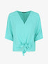 Blouse ample unie à liens à nouer - Turquoise - 1